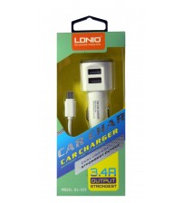 LDNIO Car Charger with Dual USB Port, 3.4 Amp Strongest Output, Cable, White Color